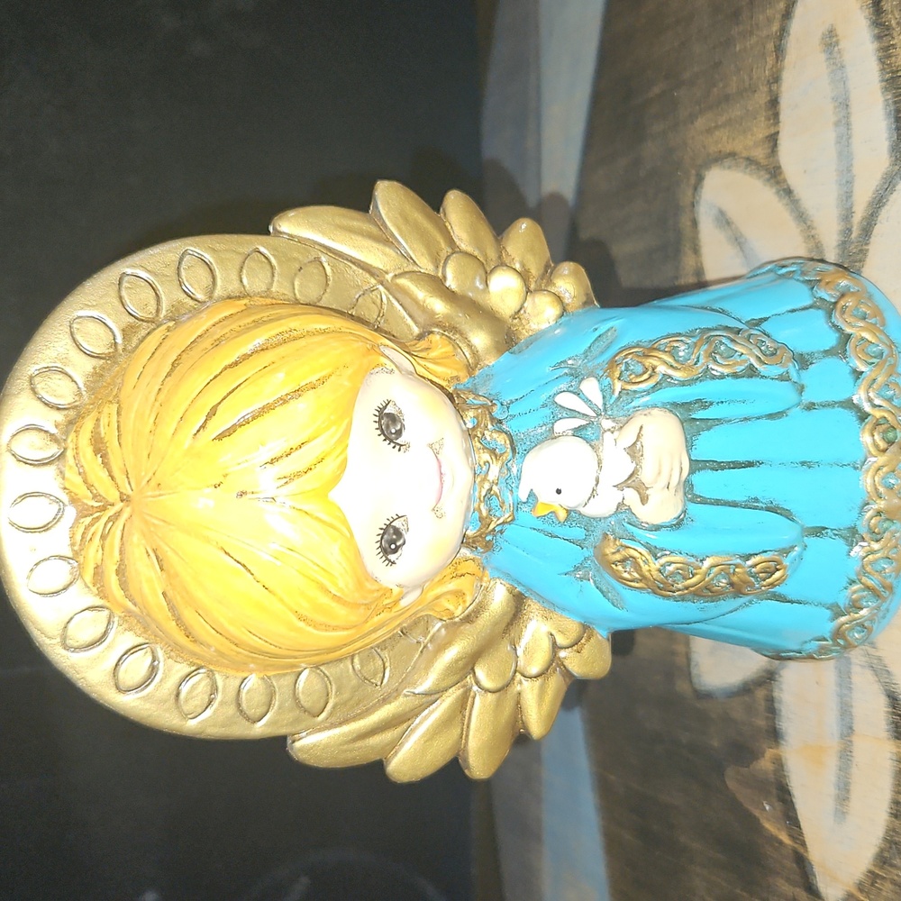 Vintage Mid-Century Angel Figurine - Blue and Gold 6in Tall - Picture 2 of 4